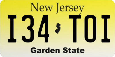 NJ license plate I34TOI