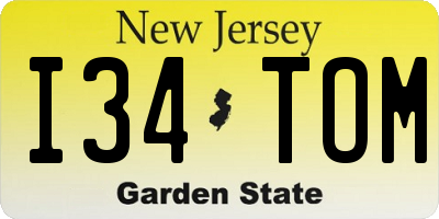 NJ license plate I34TOM