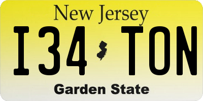 NJ license plate I34TON