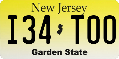 NJ license plate I34TOO
