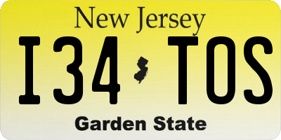 NJ license plate I34TOS