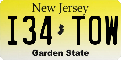 NJ license plate I34TOW