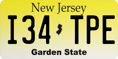 NJ license plate I34TPE