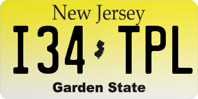 NJ license plate I34TPL