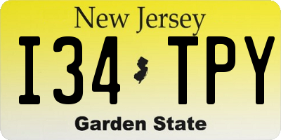 NJ license plate I34TPY