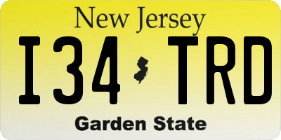 NJ license plate I34TRD