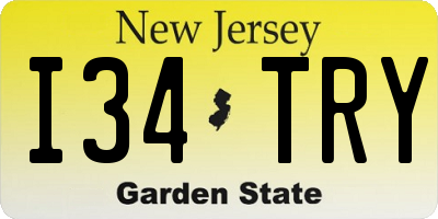 NJ license plate I34TRY