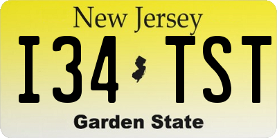 NJ license plate I34TST