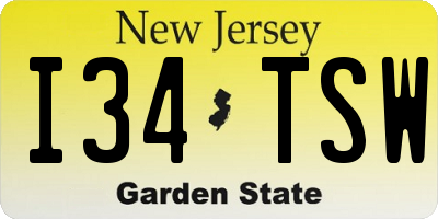 NJ license plate I34TSW