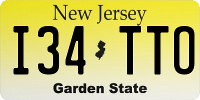 NJ license plate I34TTO