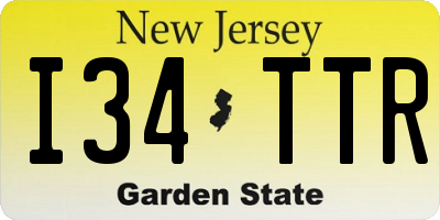 NJ license plate I34TTR