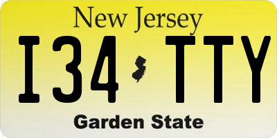 NJ license plate I34TTY