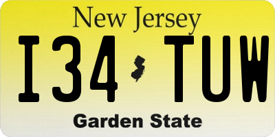 NJ license plate I34TUW