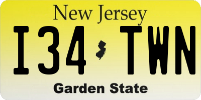 NJ license plate I34TWN