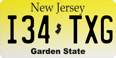 NJ license plate I34TXG