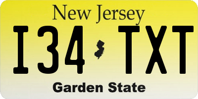 NJ license plate I34TXT