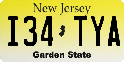 NJ license plate I34TYA