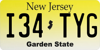 NJ license plate I34TYG