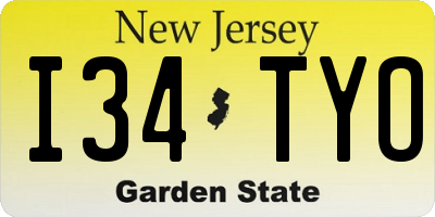 NJ license plate I34TYO