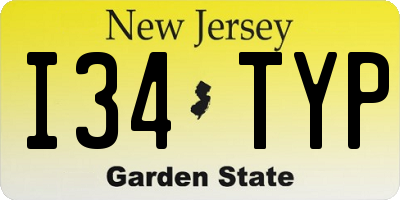 NJ license plate I34TYP