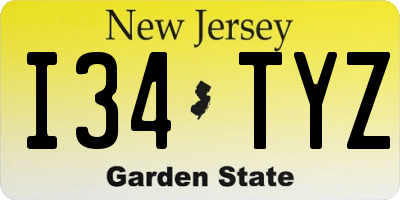 NJ license plate I34TYZ