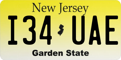 NJ license plate I34UAE