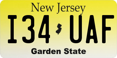 NJ license plate I34UAF