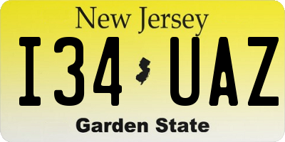 NJ license plate I34UAZ