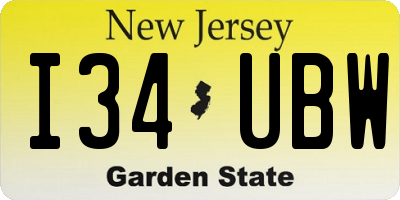 NJ license plate I34UBW
