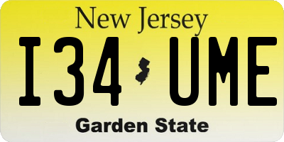 NJ license plate I34UME