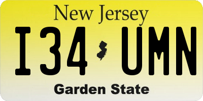 NJ license plate I34UMN