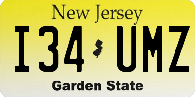 NJ license plate I34UMZ