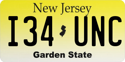 NJ license plate I34UNC