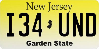 NJ license plate I34UND
