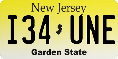 NJ license plate I34UNE