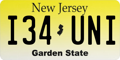 NJ license plate I34UNI