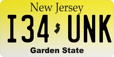 NJ license plate I34UNK