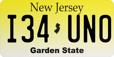 NJ license plate I34UNO
