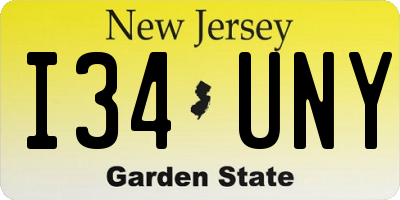 NJ license plate I34UNY