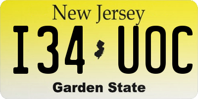 NJ license plate I34UOC