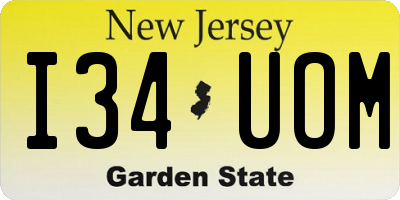 NJ license plate I34UOM