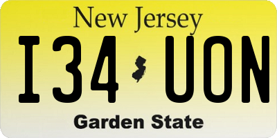 NJ license plate I34UON