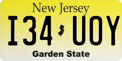 NJ license plate I34UOY
