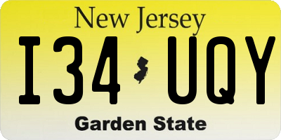 NJ license plate I34UQY