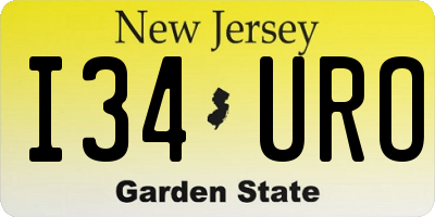 NJ license plate I34URO