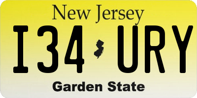 NJ license plate I34URY