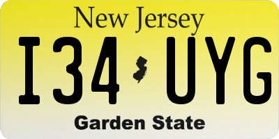 NJ license plate I34UYG