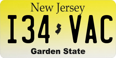 NJ license plate I34VAC