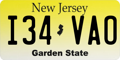 NJ license plate I34VAO