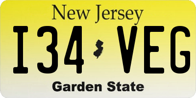 NJ license plate I34VEG